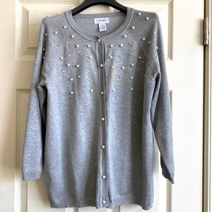 EAC - Grey cardigan with beaded pearl embellishments.